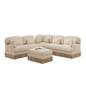 English Elm Large Leopard Chenille Modular Sectional Sofa with Tassel Trim and Movable Ottoman W5656S00131
