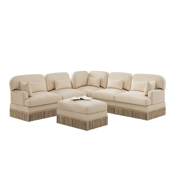 English Elm Large Leopard Chenille Modular Sectional Sofa with Tassel Trim and Movable Ottoman W5656S00131