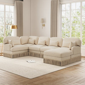 English Elm Large Leopard Chenille Modular Sectional Sofa with Tassel Trim and Movable Ottoman W5656S00131