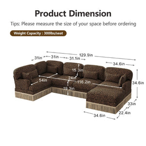 English Elm Large Leopard Chenille Modular Sectional Sofa Tassel Trim Six Seat L Shaped Living Room W5656S00132