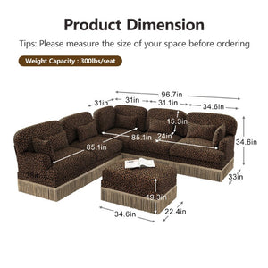 English Elm Large Leopard Chenille Modular Sectional Sofa Tassel Trim Six Seat L Shaped Living Room W5656S00132