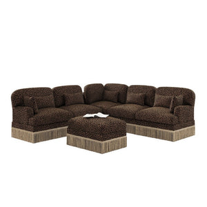 English Elm Large Leopard Chenille Modular Sectional Sofa Tassel Trim Six Seat L Shaped Living Room W5656S00132