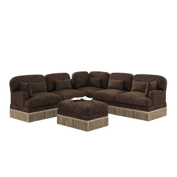 English Elm Large Leopard Chenille Modular Sectional Sofa Tassel Trim Six Seat L Shaped Living Room W5656S00132