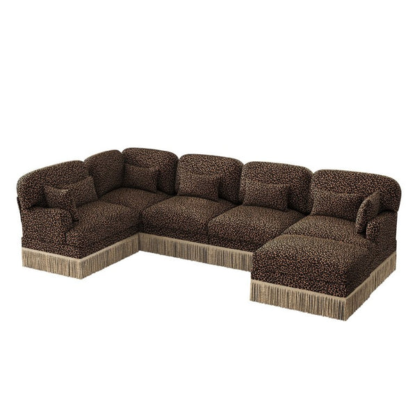 English Elm Large Leopard Chenille Modular Sectional Sofa Tassel Trim Six Seat L Shaped Living Room W5656S00132