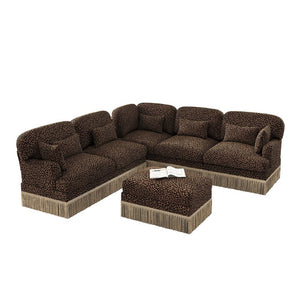 English Elm Large Leopard Chenille Modular Sectional Sofa Tassel Trim Six Seat L Shaped Living Room W5656S00132