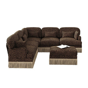 English Elm Large Leopard Chenille Modular Sectional Sofa Tassel Trim Six Seat L Shaped Living Room W5656S00132