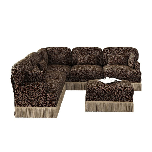 English Elm Large Leopard Chenille Modular Sectional Sofa Tassel Trim Six Seat L Shaped Living Room W5656S00132