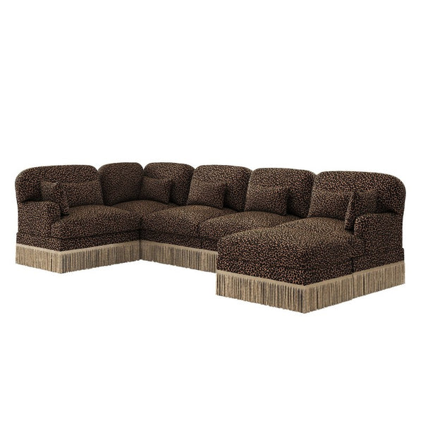 English Elm Large Leopard Chenille Modular Sectional Sofa Tassel Trim Six Seat L Shaped Living Room W5656S00132
