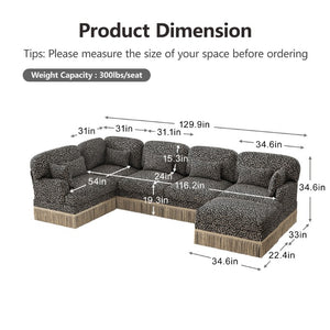 English Elm Large Modular L Shaped Sectional with Chenille Leopard Print Tassel Trim Six Seat Sofa W5656S00133