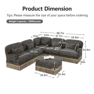 English Elm Large Modular L Shaped Sectional with Chenille Leopard Print Tassel Trim Six Seat Sofa W5656S00133