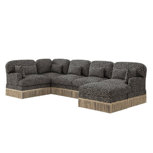 English Elm Large Modular L Shaped Sectional with Chenille Leopard Print Tassel Trim Six Seat Sofa W5656S00133