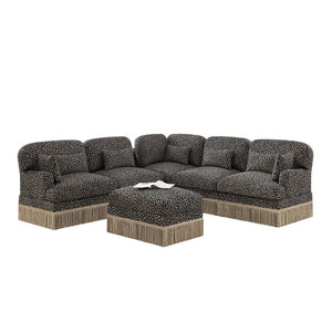 English Elm Large Modular L Shaped Sectional with Chenille Leopard Print Tassel Trim Six Seat Sofa W5656S00133