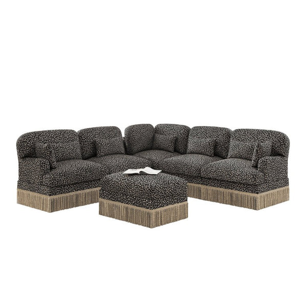 English Elm Large Modular L Shaped Sectional with Chenille Leopard Print Tassel Trim Six Seat Sofa W5656S00133