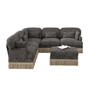 English Elm Large Modular L Shaped Sectional with Chenille Leopard Print Tassel Trim Six Seat Sofa W5656S00133