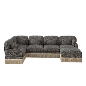 English Elm Large Modular L Shaped Sectional with Chenille Leopard Print Tassel Trim Six Seat Sofa W5656S00133