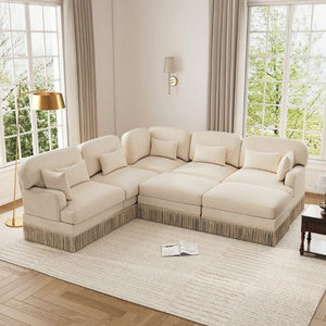 English Elm Large Leopard Chenille Modular Sectional Sofa with Tassel Trim and Movable Ottomans W5656S00135