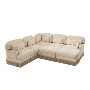 English Elm Large Leopard Chenille Modular Sectional Sofa with Tassel Trim and Movable Ottomans W5656S00135