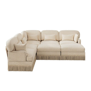 English Elm Large Leopard Chenille Modular Sectional Sofa with Tassel Trim and Movable Ottomans W5656S00135