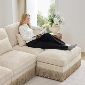 English Elm Large Leopard Chenille Modular Sectional Sofa with Tassel Trim and Movable Ottomans W5656S00135