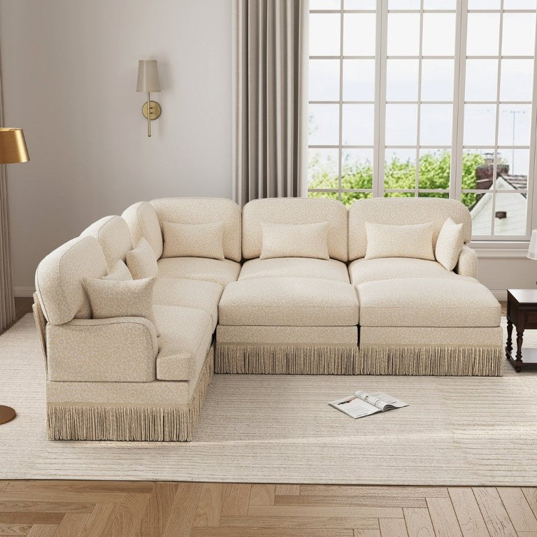 English Elm Large Leopard Chenille Modular Sectional Sofa with Tassel Trim and Movable Ottomans W5656S00135