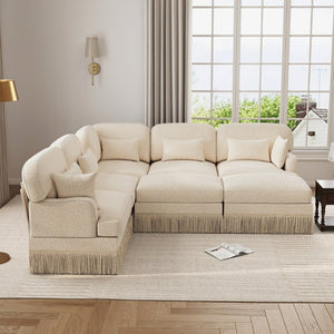 English Elm Large Leopard Chenille Modular Sectional Sofa with Tassel Trim and Movable Ottomans W5656S00135