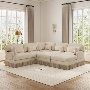 English Elm Large Leopard Chenille Modular Sectional Sofa with Tassel Trim and Movable Ottomans W5656S00135