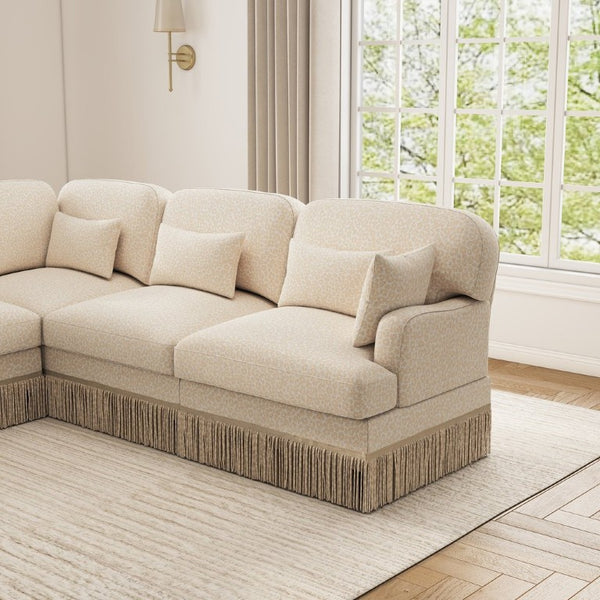 English Elm Large Leopard Chenille Modular Sectional Sofa with Tassel Trim and Movable Ottomans W5656S00135