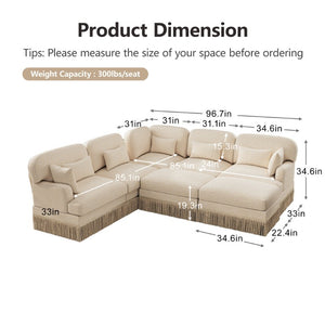 English Elm Large Leopard Chenille Modular Sectional Sofa with Tassel Trim and Movable Ottomans W5656S00135