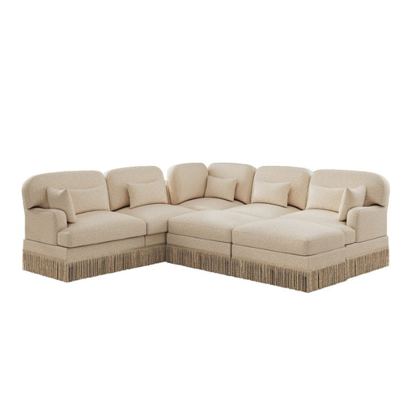 English Elm Large Leopard Chenille Modular Sectional Sofa with Tassel Trim and Movable Ottomans W5656S00135
