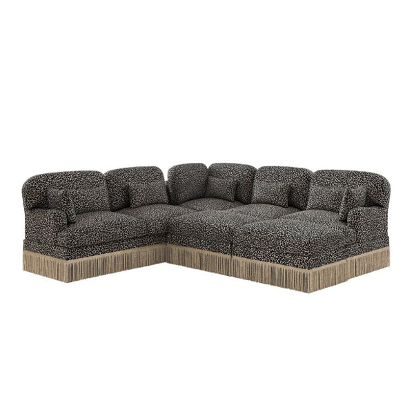 English Elm Large Leopard Chenille Modular Sectional with Tassel Trim and Seven Plush Seats W5656S00137
