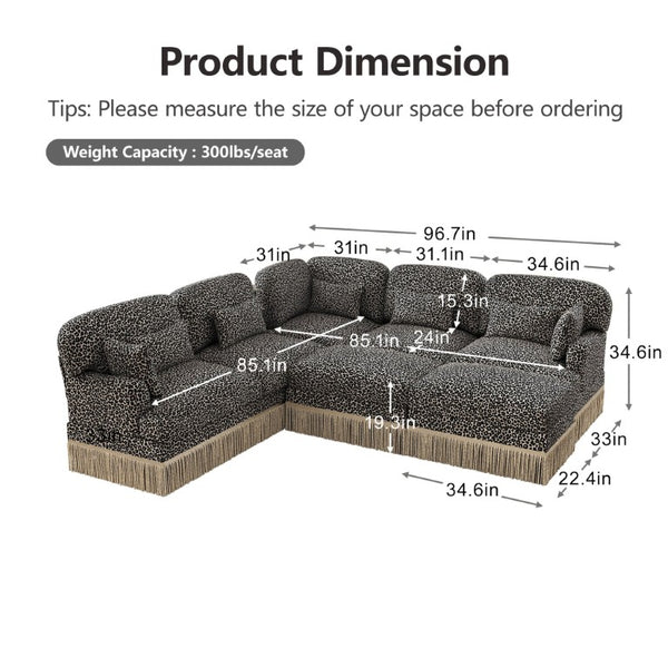 English Elm Large Leopard Chenille Modular Sectional with Tassel Trim and Seven Plush Seats W5656S00137