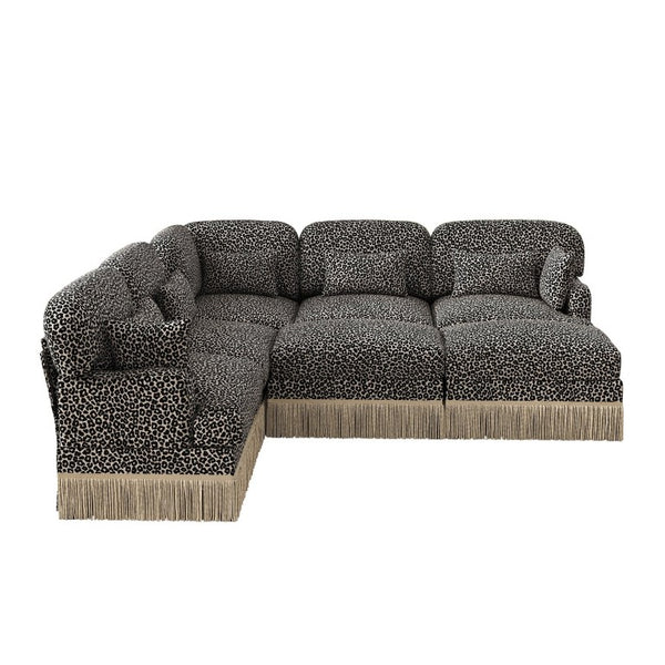 English Elm Large Leopard Chenille Modular Sectional with Tassel Trim and Seven Plush Seats W5656S00137
