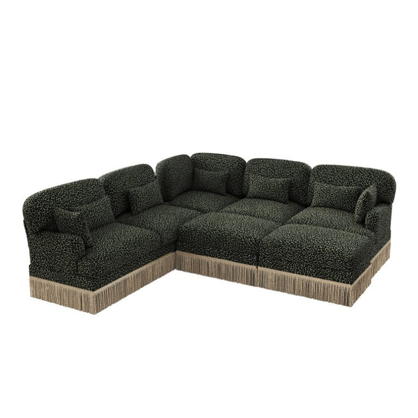 English Elm Large Leopard Chenille Sectional Sofa with Tassel Trim 7 Seat Modular L Shape Living Room W5656S00138
