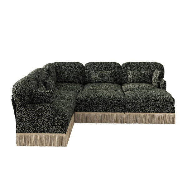 English Elm Large Leopard Chenille Sectional Sofa with Tassel Trim 7 Seat Modular L Shape Living Room W5656S00138