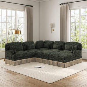 English Elm Large Leopard Chenille Sectional Sofa with Tassel Trim 7 Seat Modular L Shape Living Room W5656S00138