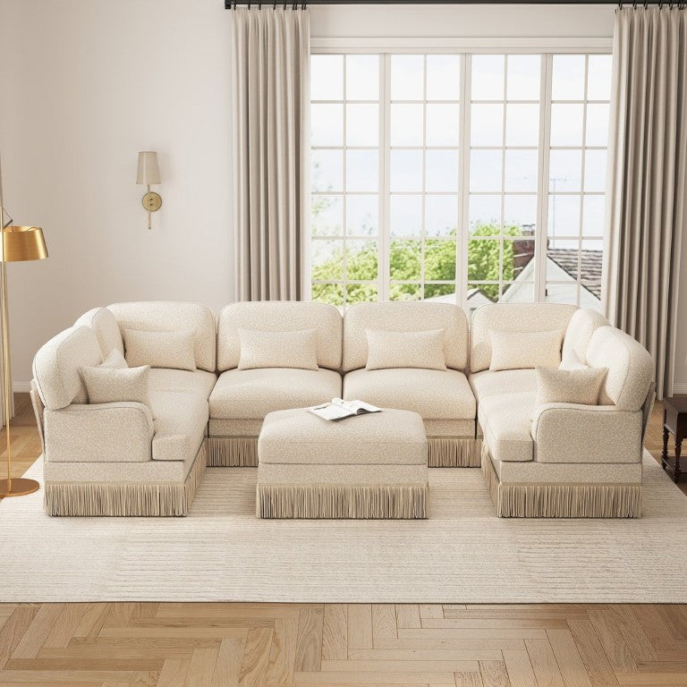 English Elm Oversized U-Shaped Chenille Sectional with Leopard Print Seven Seat Modular Living Room Sofa W5656S00139