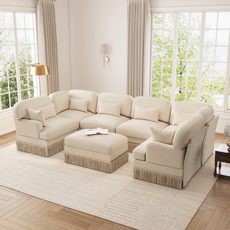 English Elm Oversized U-Shaped Chenille Sectional with Leopard Print Seven Seat Modular Living Room Sofa W5656S00139