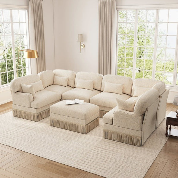 English Elm Oversized U-Shaped Chenille Sectional with Leopard Print Seven Seat Modular Living Room Sofa W5656S00139