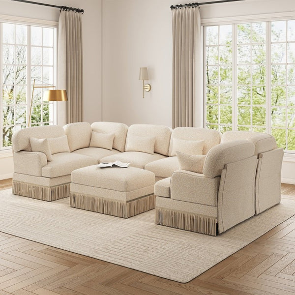 English Elm Oversized U-Shaped Chenille Sectional with Leopard Print Seven Seat Modular Living Room Sofa W5656S00139