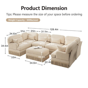 English Elm Oversized U-Shaped Chenille Sectional with Leopard Print Seven Seat Modular Living Room Sofa W5656S00139