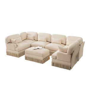 English Elm Oversized U-Shaped Chenille Sectional with Leopard Print Seven Seat Modular Living Room Sofa W5656S00139