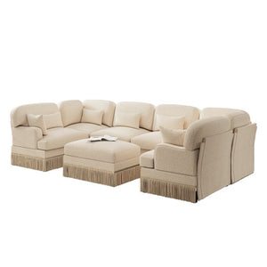 English Elm Oversized U-Shaped Chenille Sectional with Leopard Print Seven Seat Modular Living Room Sofa W5656S00139