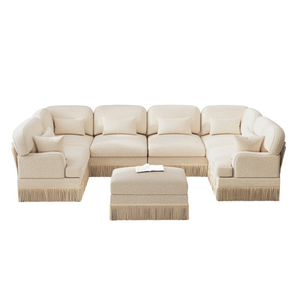 English Elm Oversized U-Shaped Chenille Sectional with Leopard Print Seven Seat Modular Living Room Sofa W5656S00139