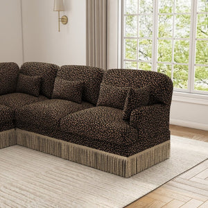 English Elm Oversized Chenille U-Shaped Sectional Sofa Leopard Print Tassel Trim 7 Seat Modular W5656S00140