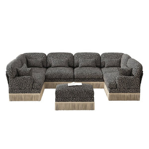 English Elm Oversized U-Shaped Chenille Sectional with Leopard Print Tassel Trim and Movable Ottoman W5656S00141