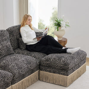 English Elm Oversized U-Shaped Chenille Sectional with Leopard Print Tassel Trim and Movable Ottoman W5656S00141