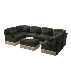 English Elm Oversized Chenille U-Shaped Sectional Seven Seat Modular Sofa with Tassel Trim Ottoman W5656S00142