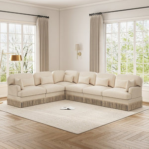 English Elm Oversized Leopard Chenille Sectional Sofa Six Seat L Shape with Tassel Trim Pillows W5656S00147