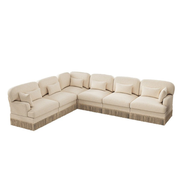 English Elm Oversized Leopard Chenille Sectional Sofa Six Seat L Shape with Tassel Trim Pillows W5656S00147