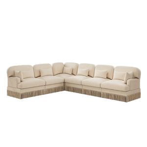 English Elm Oversized Leopard Chenille Sectional Sofa Six Seat L Shape with Tassel Trim Pillows W5656S00147